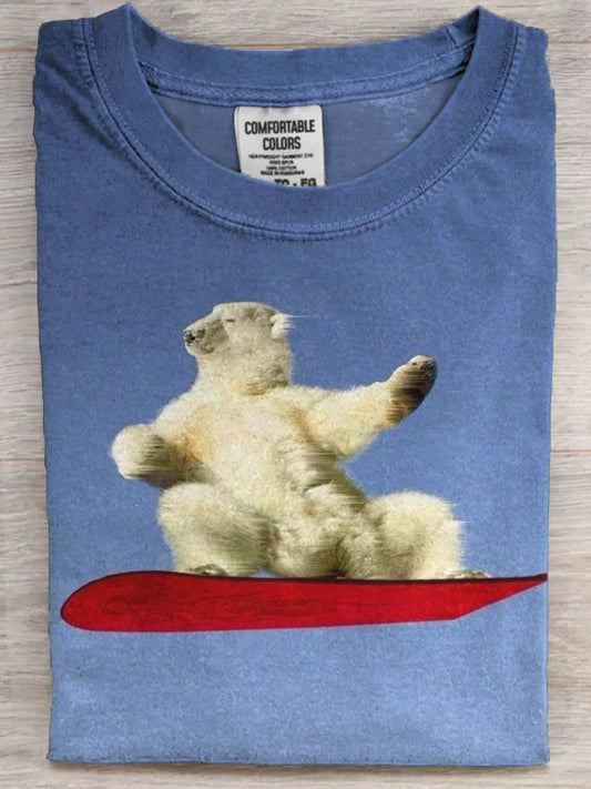 Divertido Esquí Oso Polar Imprimir Casual Camiseta de manga corta