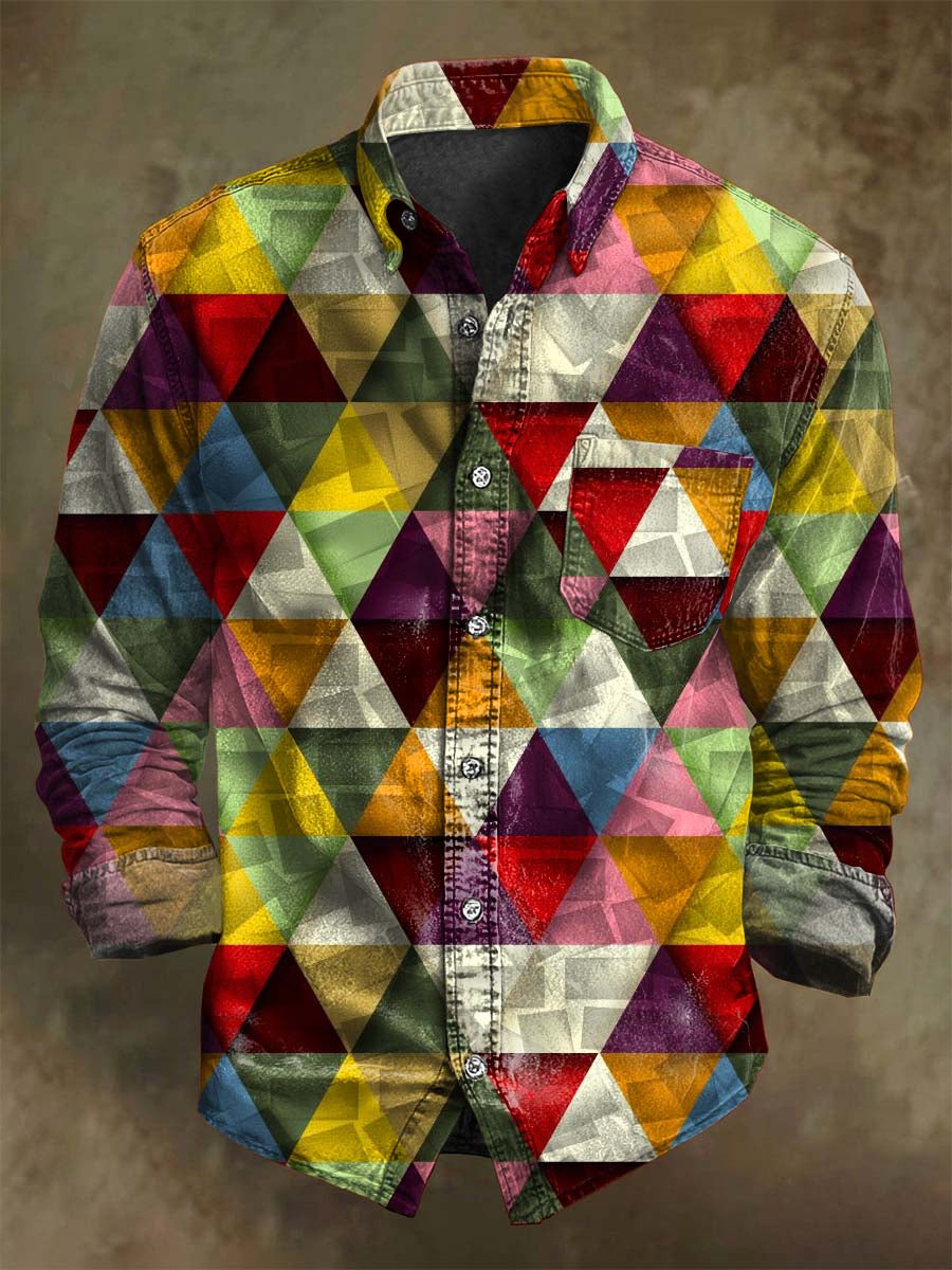 Camisa de manga larga con estampado geométrico colorido