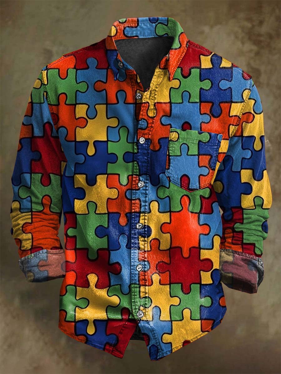 Camisa informal de manga larga con estampado de bloque abstracto