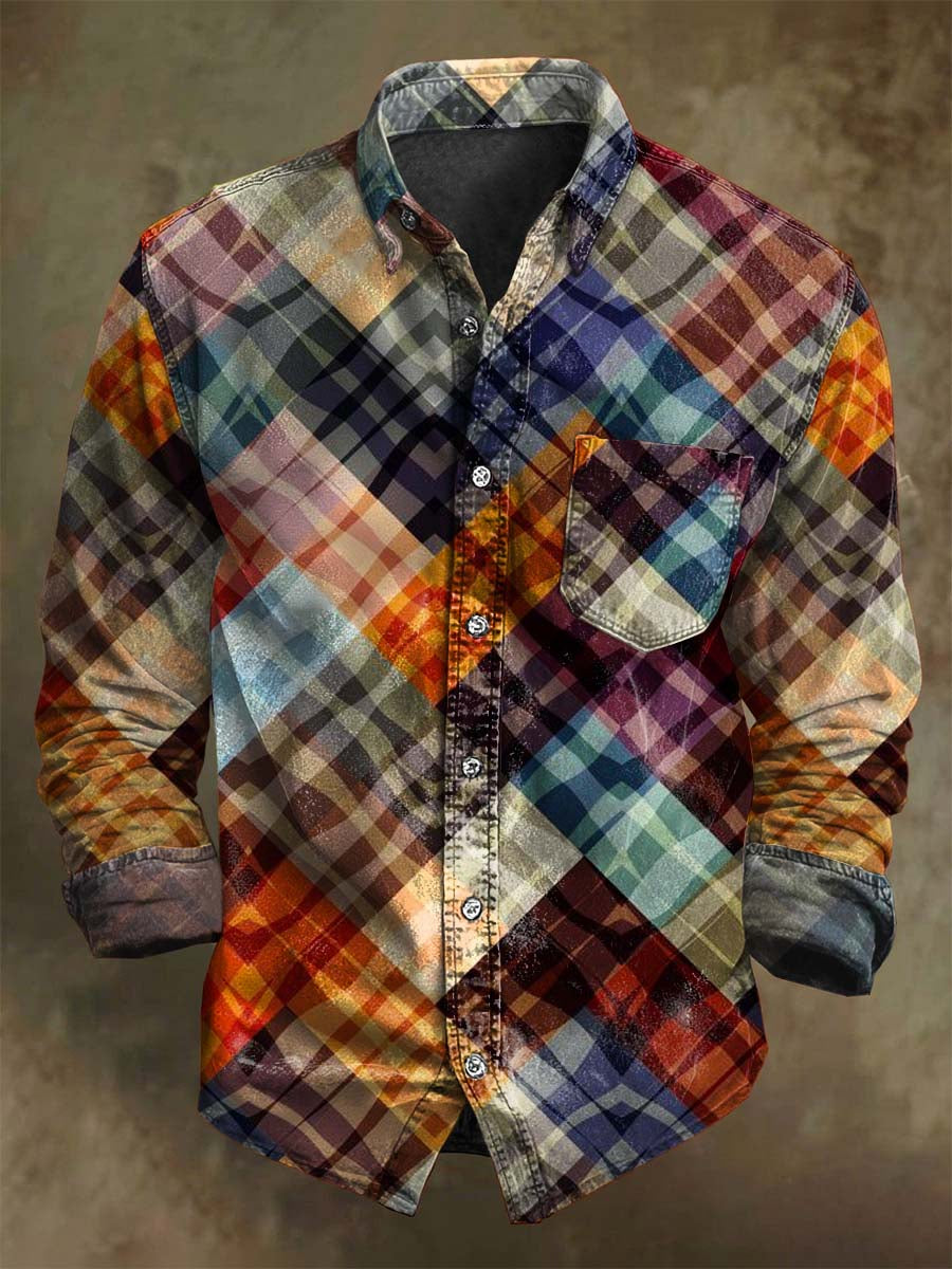 Camisa de manga larga casual con estampado geométrico vibrante