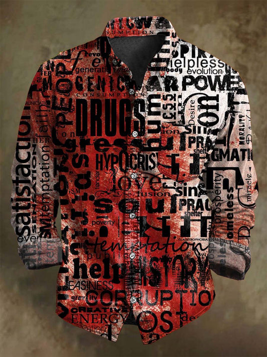 Camisa de manga larga casual con estampado estilo callejero abstracto