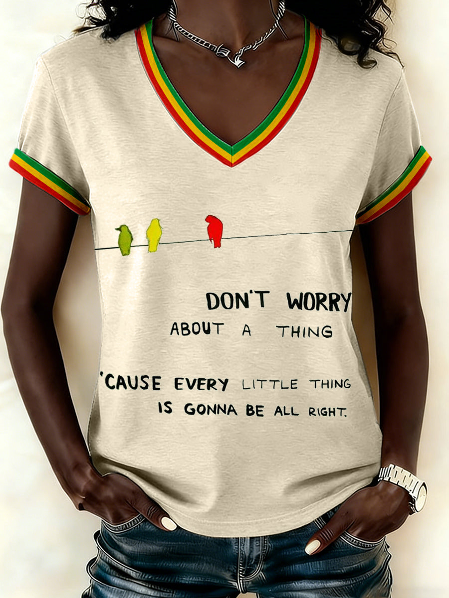 Reggae Music Inspired Print Camiseta con cuello en V para mujer