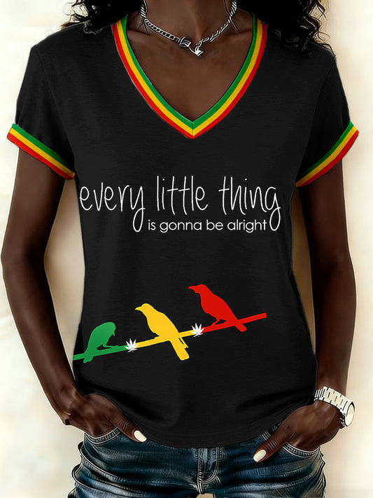 Every Little Thing Is Goa Be Alright Print Camiseta cuello en V para mujer