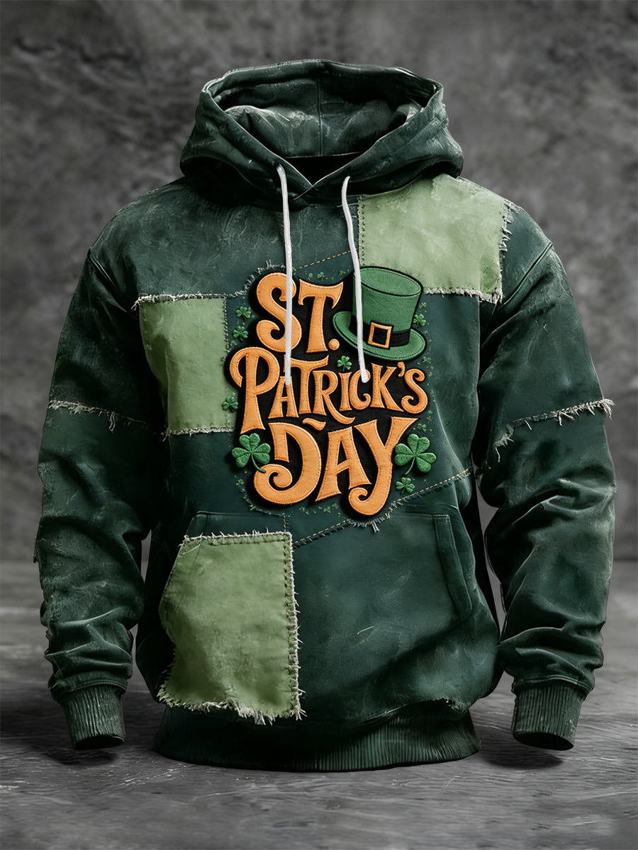Retro St. Patrick's Day Patchwork Casual Hoodie