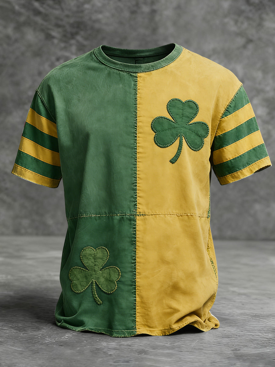 Camiseta casual retro del remiendo del trébol del día de St. Patrick