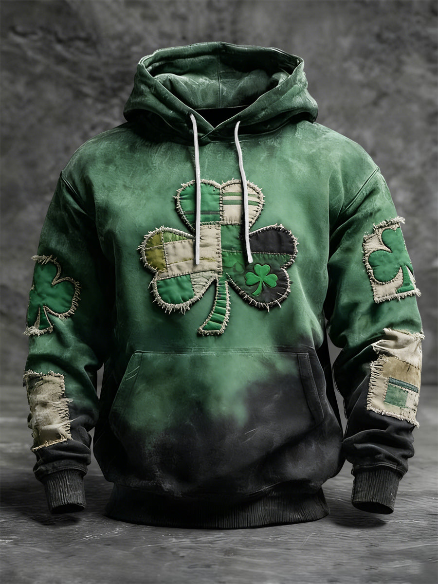 Retro St. Patrick's Day Clover Patchwork sudadera con capucha casual