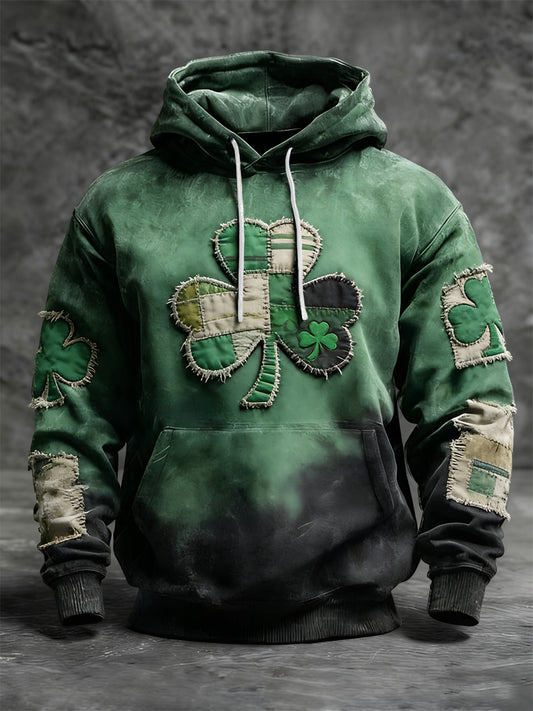 Retro St. Patrick's Day Clover Patchwork sudadera con capucha casual