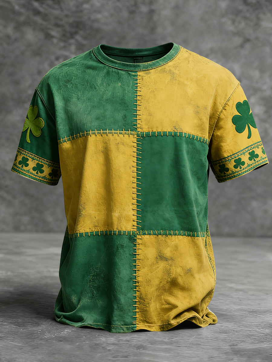 Retro St. Patrick's Day Shamrock Plaid Patchwork camiseta casual