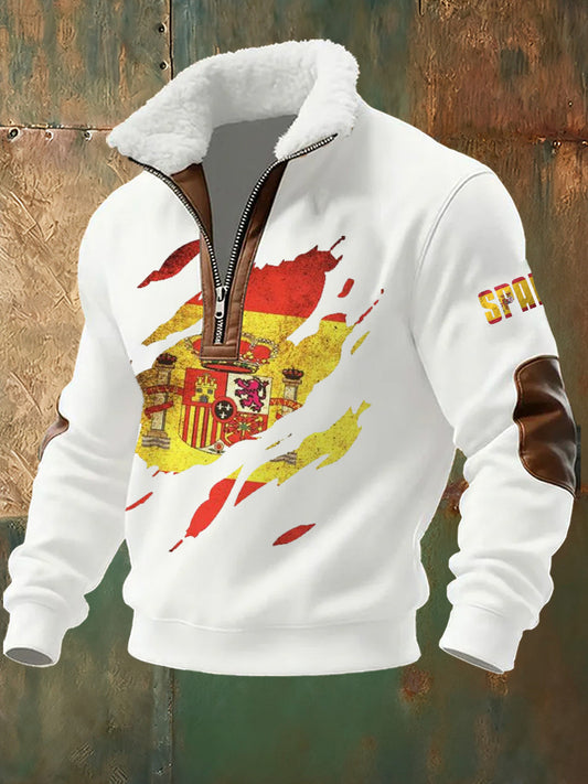 Hombres bandera española impresión conmemorativa Stand-Up Collar sudadera