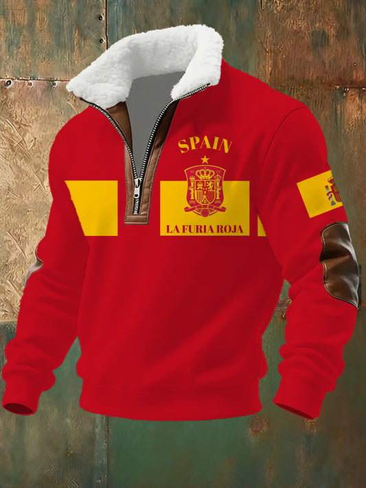 Hombres bandera española impresión conmemorativa Stand-Up Collar sudadera