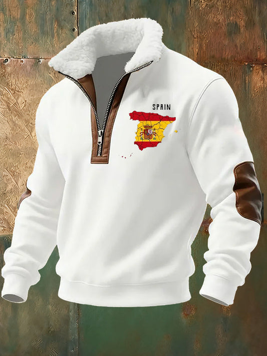 Hombres bandera española impresión conmemorativa Stand-Up Collar sudadera
