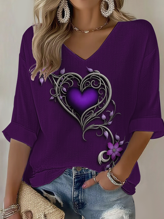 Camiseta de mujer Vintage Purple Floral Art Print Waffle