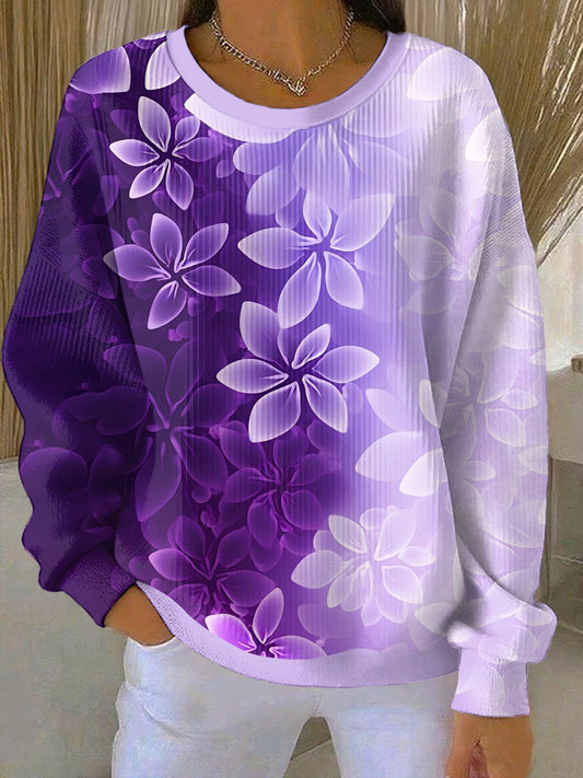 Sudadera casual con estampado de arte púrpura para mujer