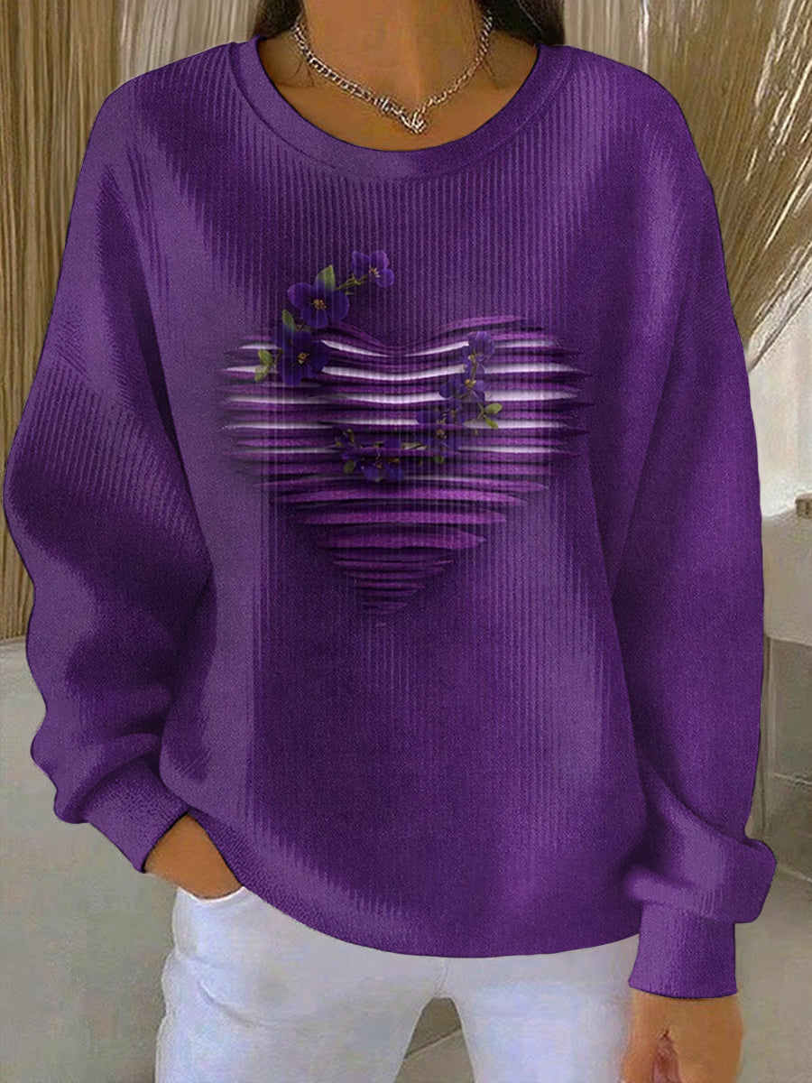 Sudadera casual con estampado de arte púrpura para mujer