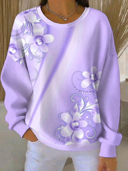 Sudadera casual con estampado de arte púrpura para mujer
