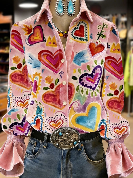 Top de manga larga con estampado de flores de plantas retro para mujer