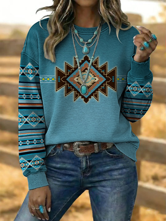 Sudadera Vintage Western Aztec Art para mujer