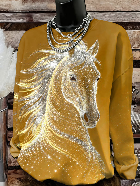 Sudadera con estampado de arte de caballo para mujer