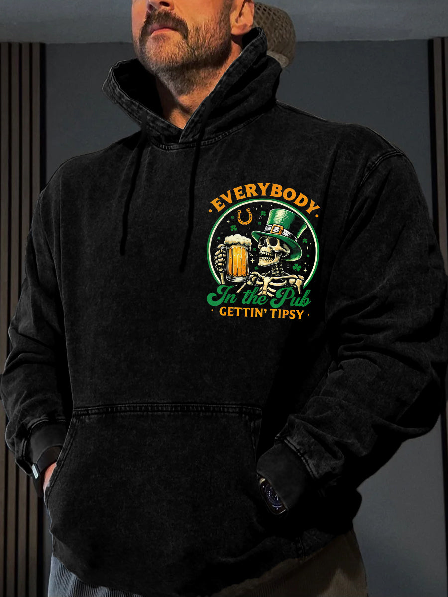 Día de San Patricio divertido de los hombres todo el mundo en el pub Gettin Tipsy Skeleton Print Casual Hoodie