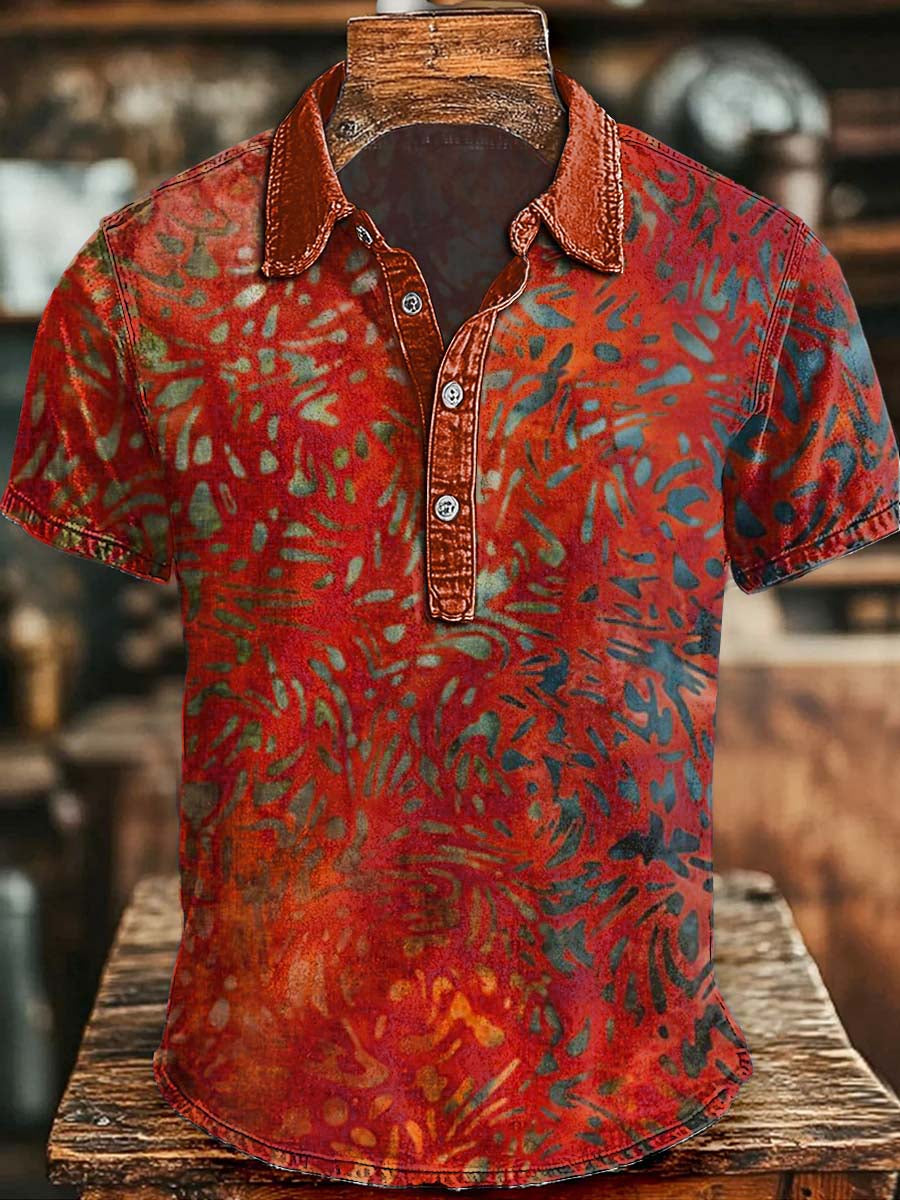 Polo de manga corta casual con estampado floral retro