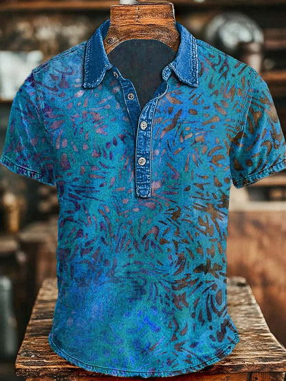 Polo de manga corta casual con estampado floral retro