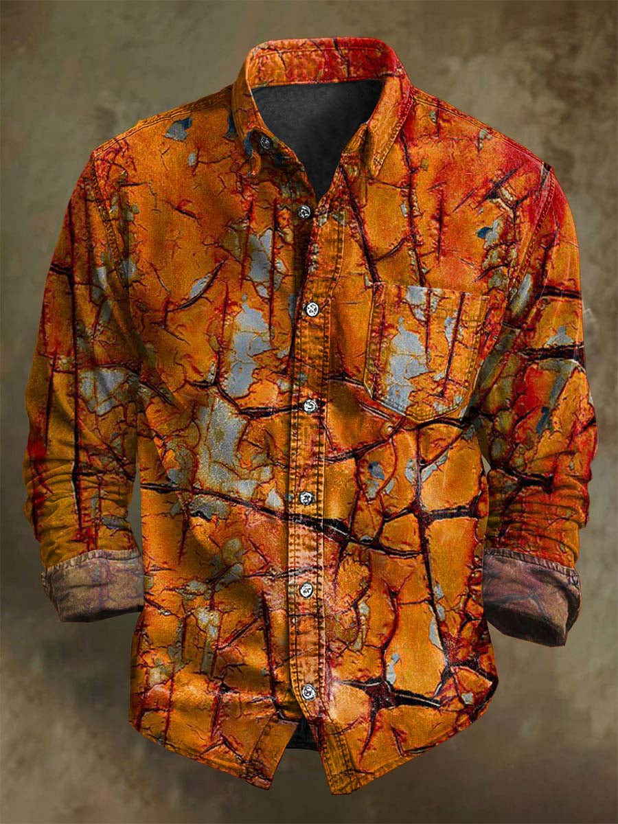 Camisa de manga larga casual con estampado de textura apenada vintage abstracta