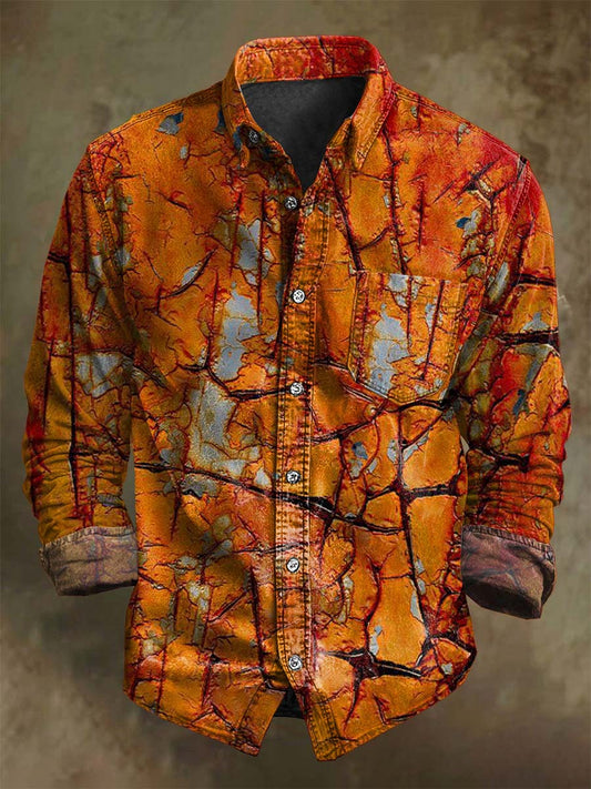 Camisa de manga larga casual con estampado de textura apenada vintage abstracta