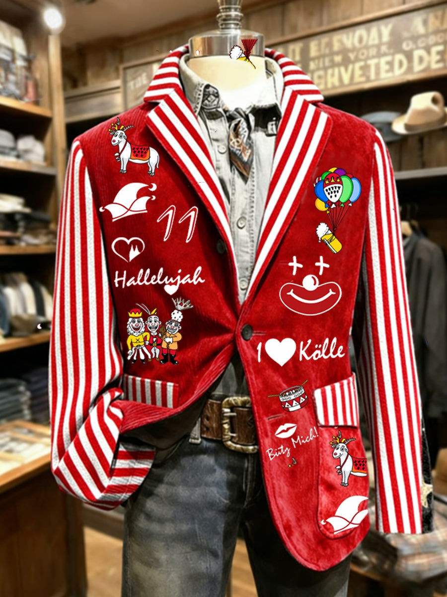 Traje de solapa casual con estampado de carnaval de colonia para hombre