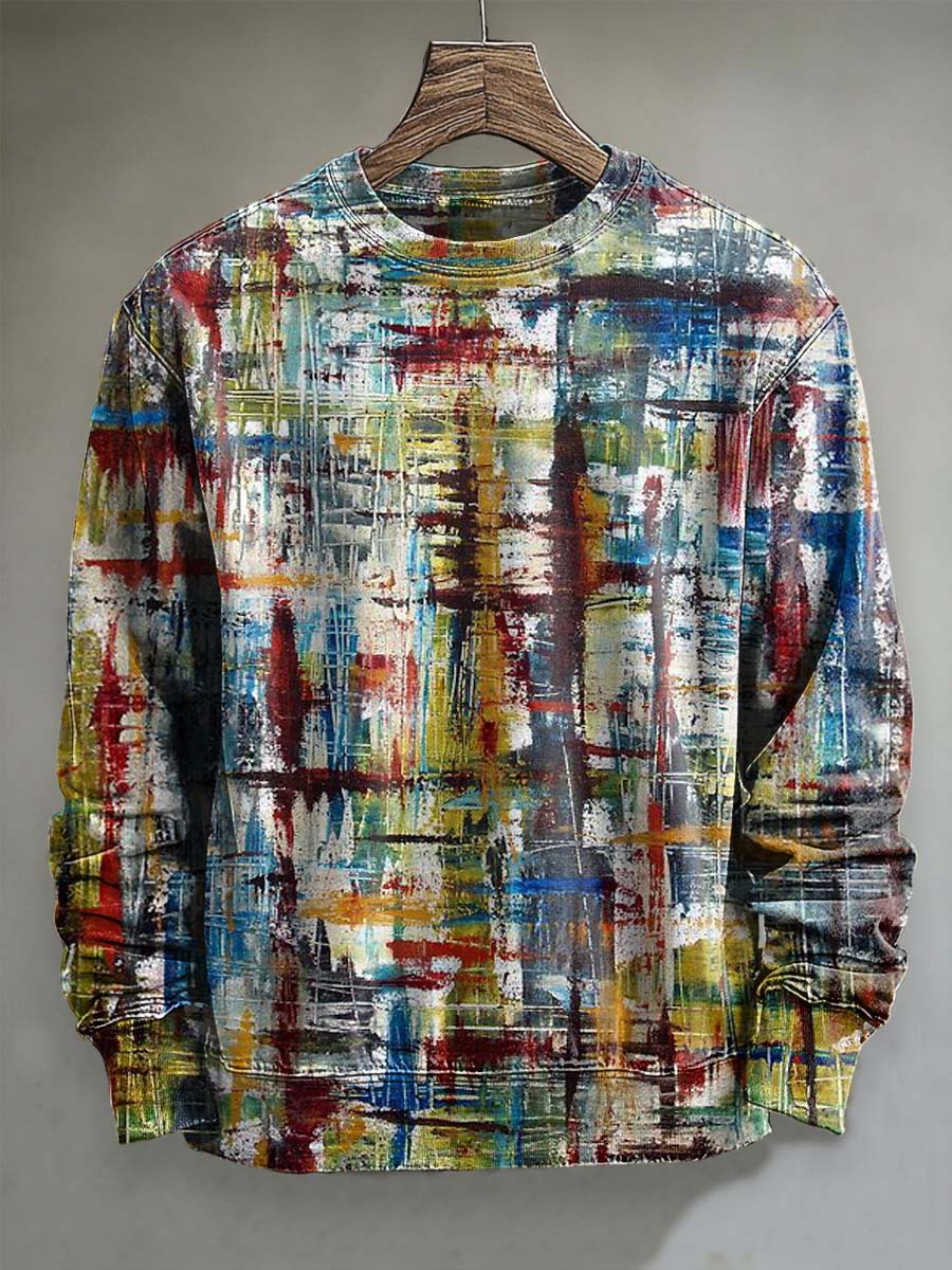 Sudadera de cuello redondo casual con estampado geométrico abstracto