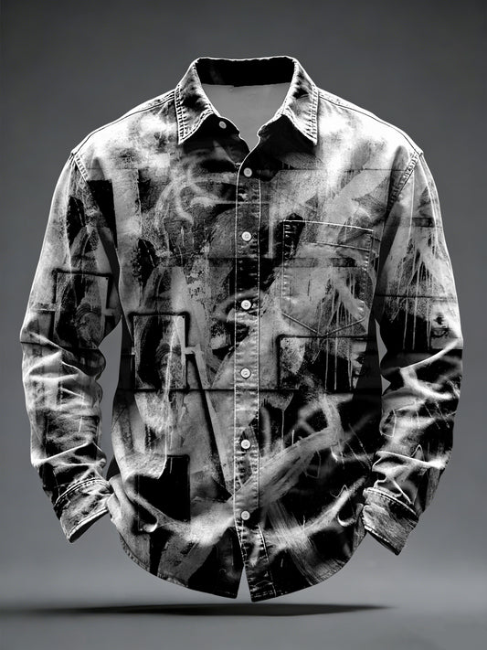 Patrón abstracto monocromo moderno de los hombres Camisa con botones