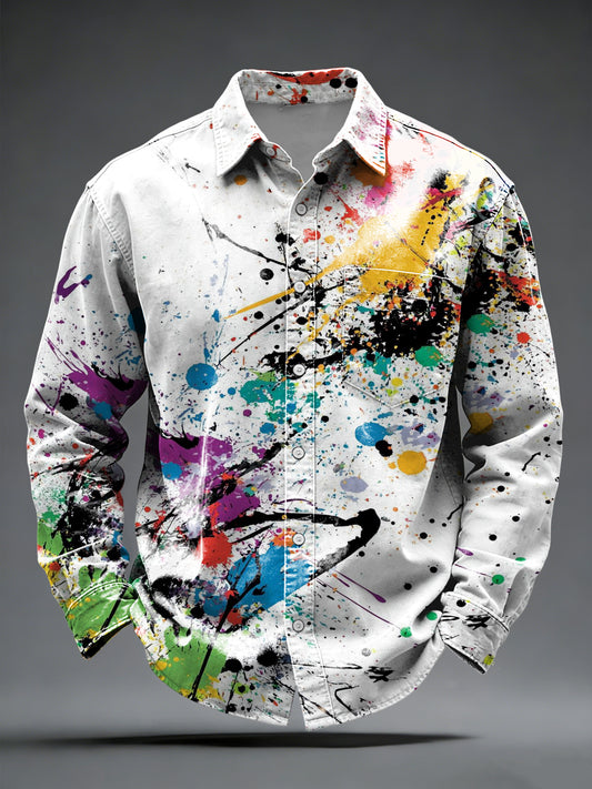 Camisa con botones Splatter de color blanco-base juguetón de los hombres