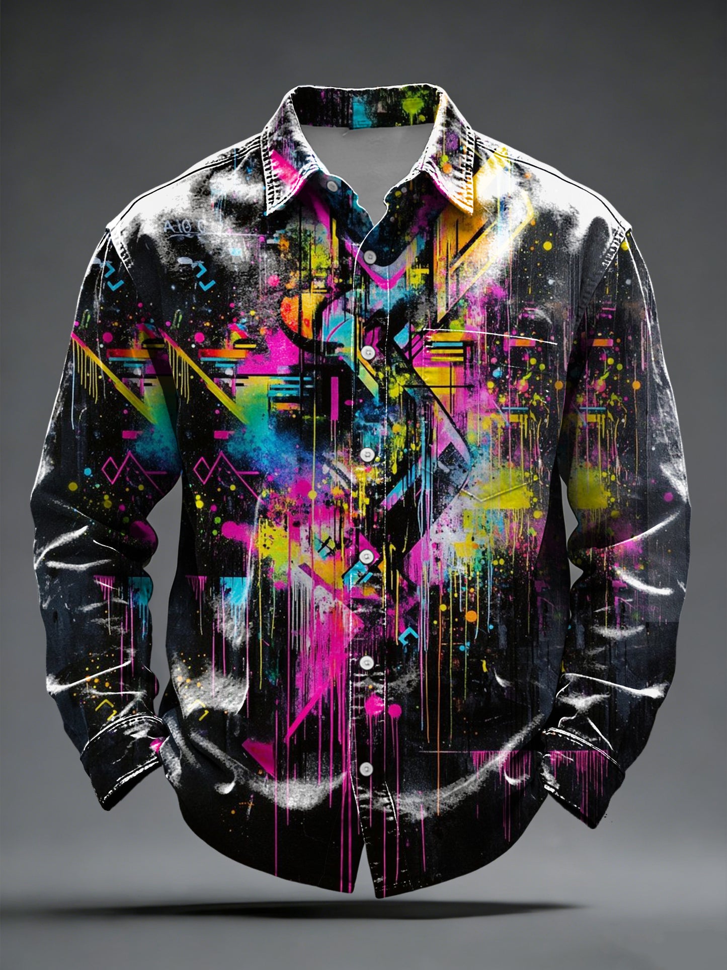 Camisa de botones Dynamic Neon Graffiti Splatter para hombre