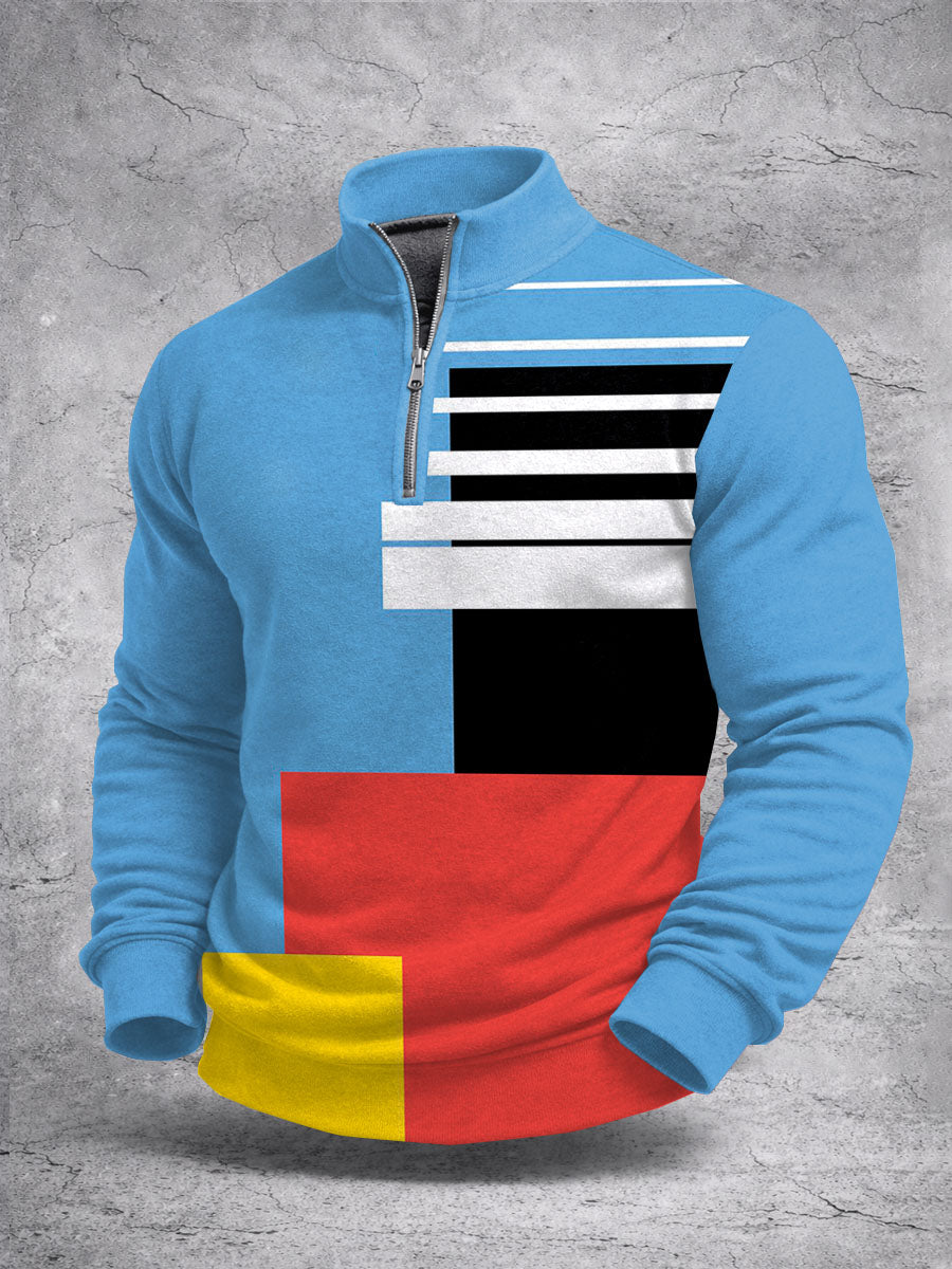 Sudadera de manga larga con estampado de bloques de color para hombres