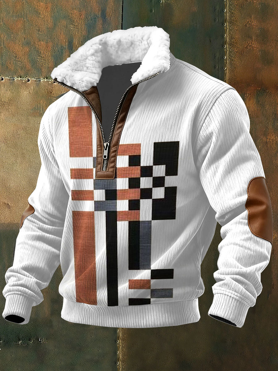 Sudadera de manga larga con estampado de bloques de color para hombres