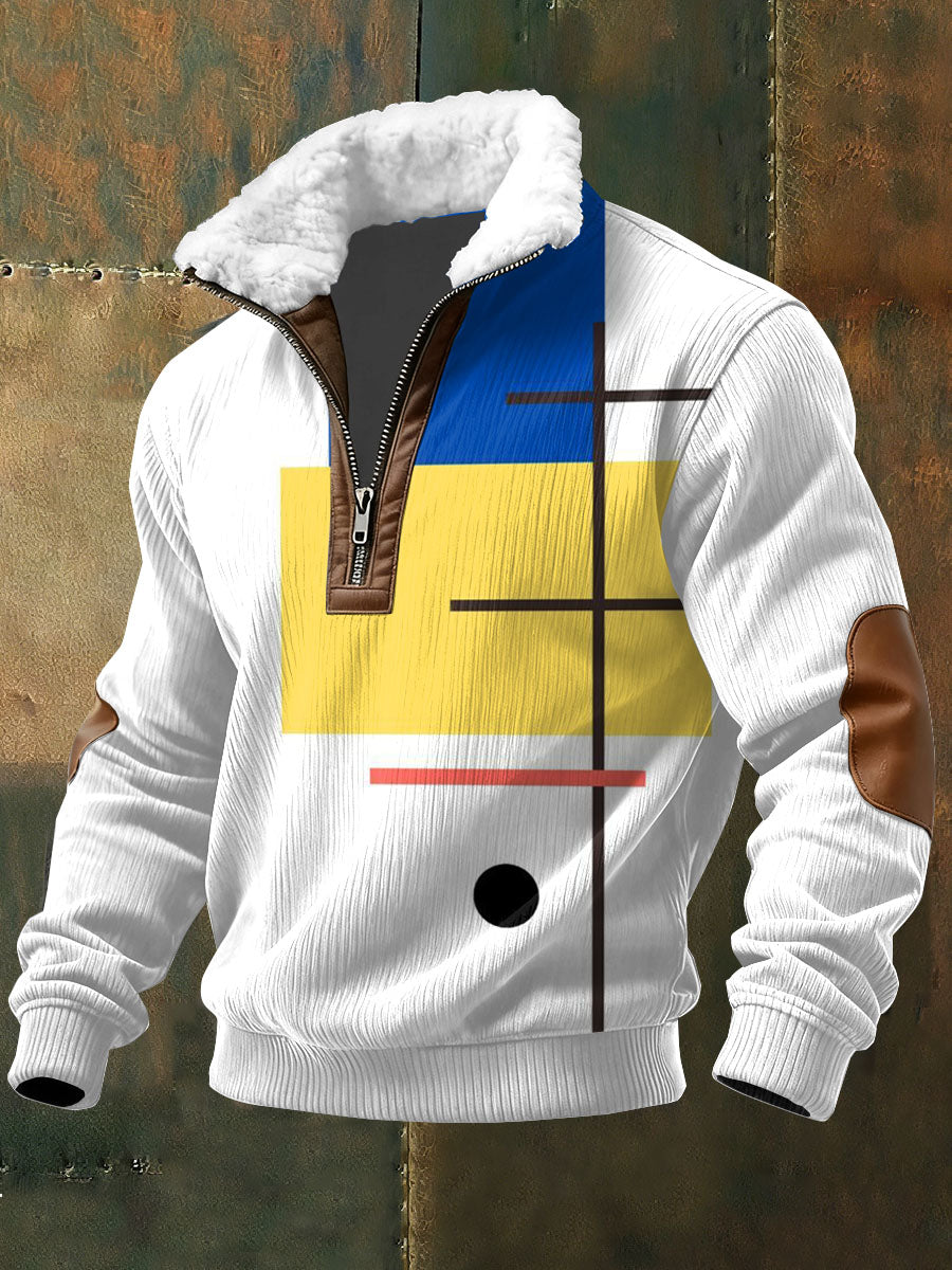 Sudadera de manga larga con estampado de bloques de color para hombres