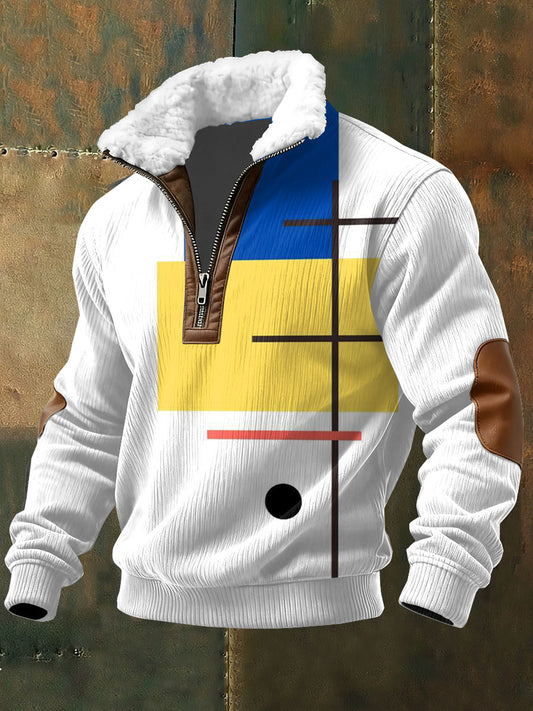 Sudadera de manga larga con estampado de bloques de color para hombres