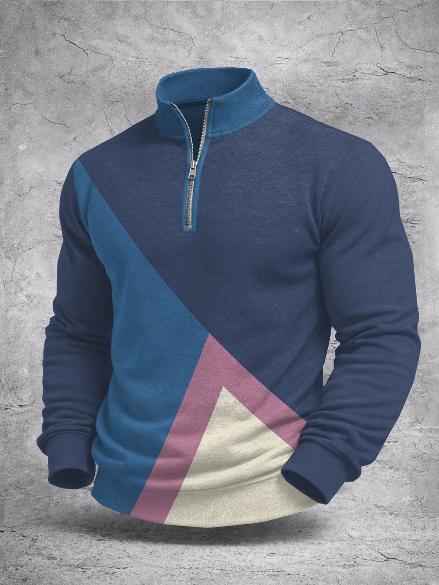 Sudadera de manga larga con estampado de bloques de color para hombres