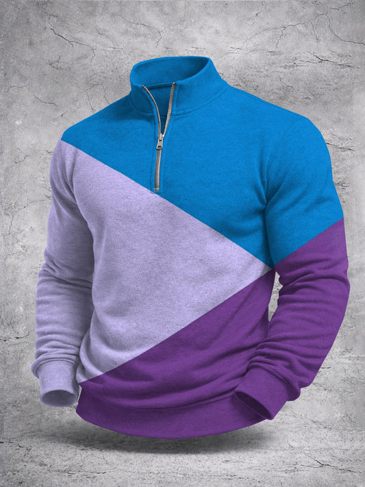 Sudadera de manga larga con estampado de bloques de color para hombres