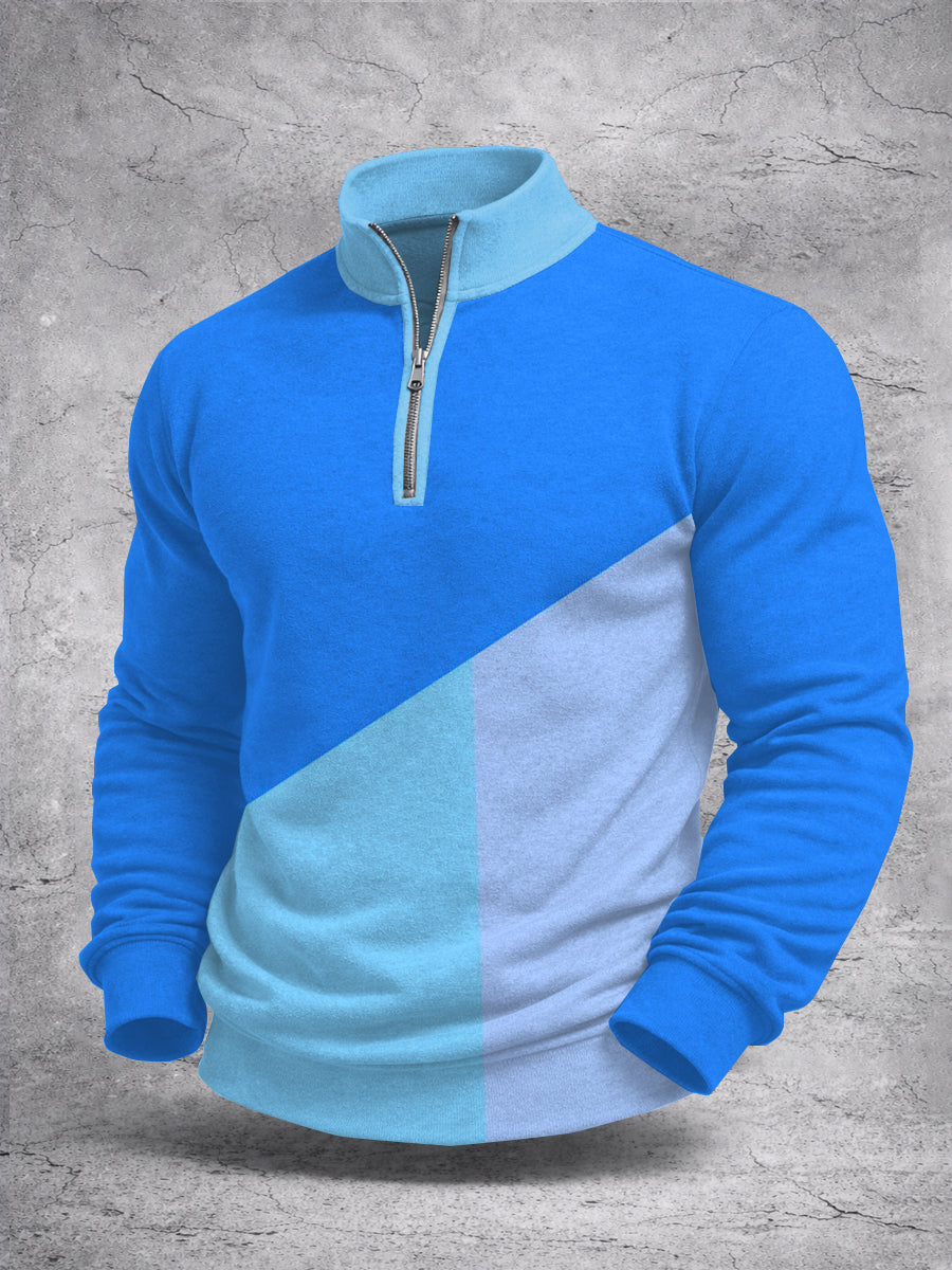 Sudadera de manga larga con estampado de bloques de color para hombres