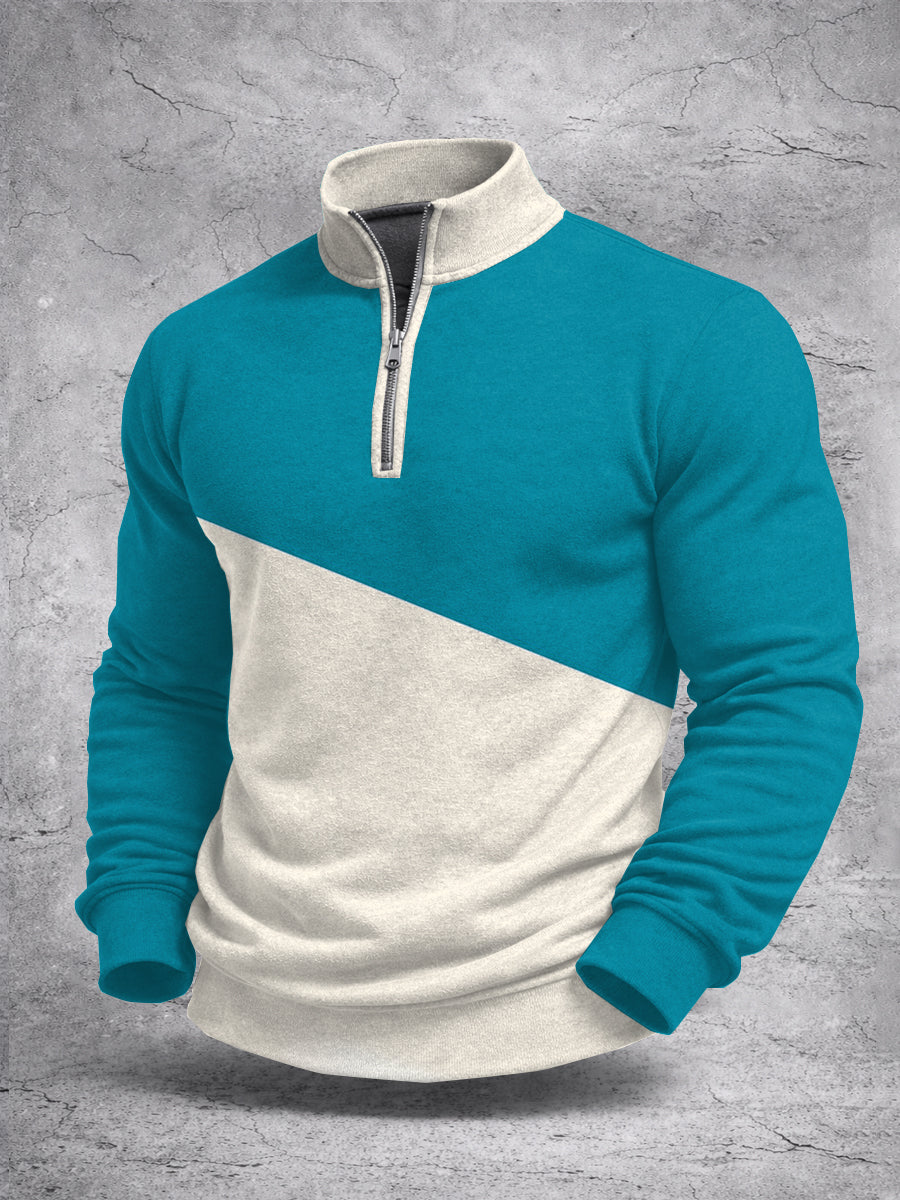 Sudadera de manga larga con estampado de bloques de color para hombres