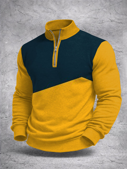 Sudadera de manga larga con estampado de bloques de color para hombres