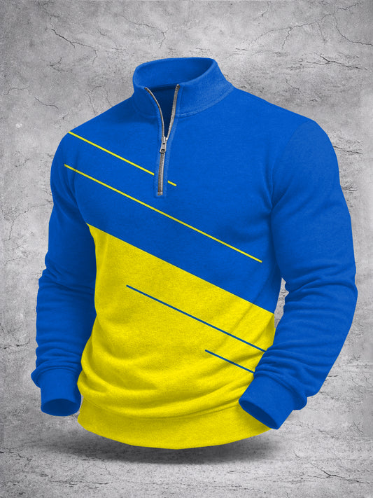 Sudadera de manga larga con estampado de bloques de color para hombres