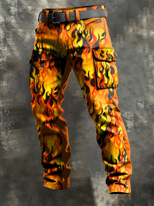 Hombres Retro de vacaciones de negocios Flame Art Print Casual Workwear Pantalones