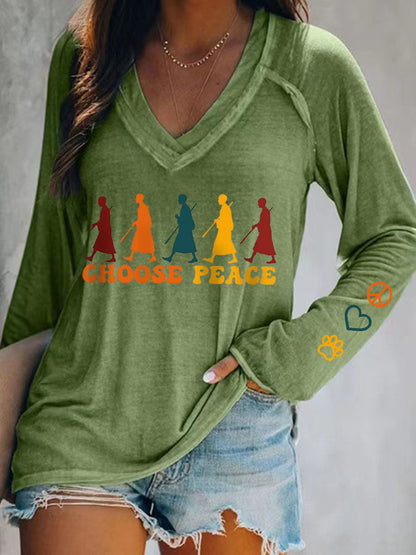 Camiseta cuello en V Walk For Peace de mujer