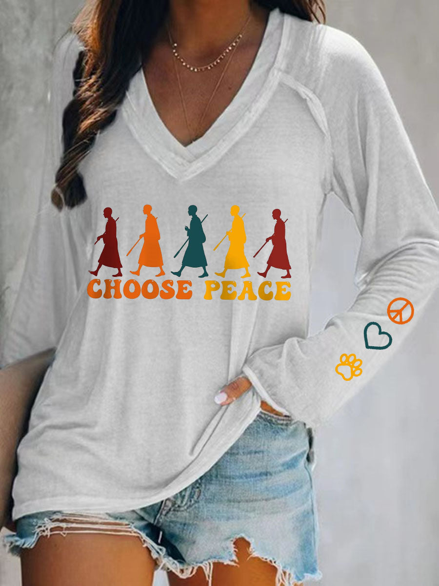 Camiseta cuello en V Walk For Peace de mujer