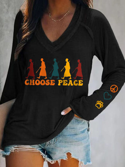 Camiseta cuello en V Walk For Peace de mujer