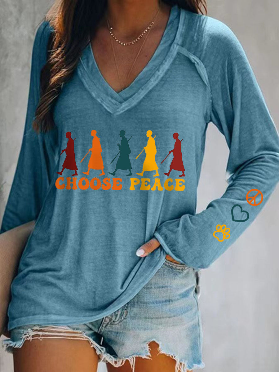 Camiseta cuello en V Walk For Peace de mujer