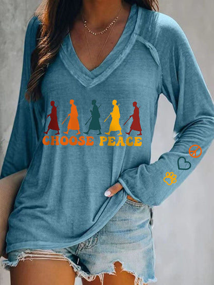 Camiseta cuello en V Walk For Peace de mujer