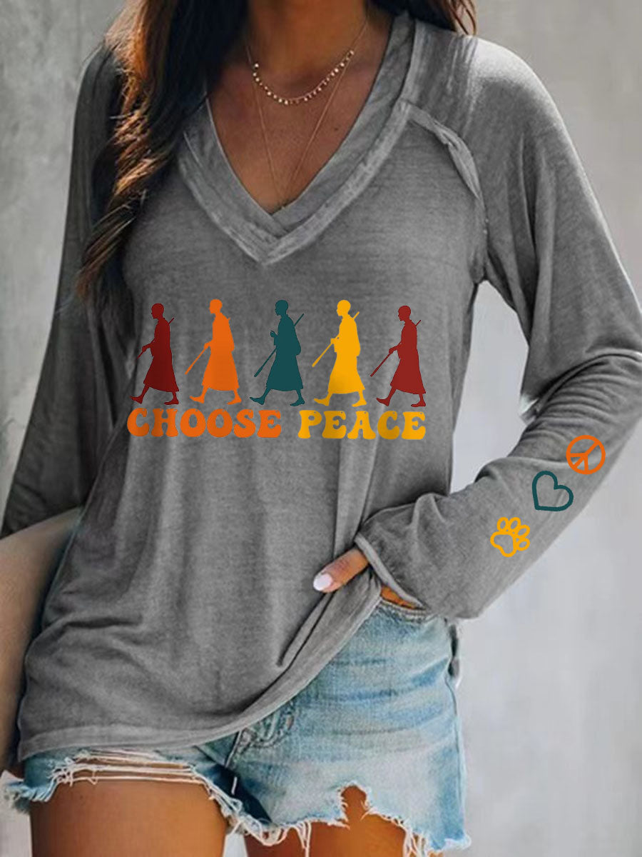 Camiseta cuello en V Walk For Peace de mujer