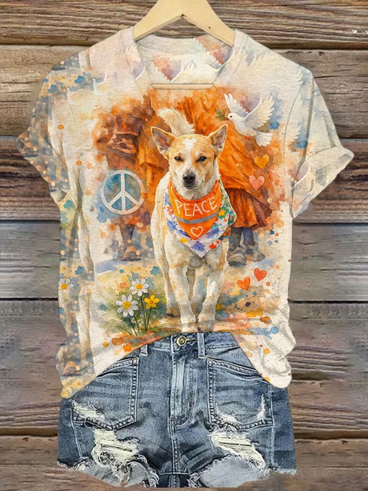 Camiseta estampada con cuello en V para mujer Aloka Dog